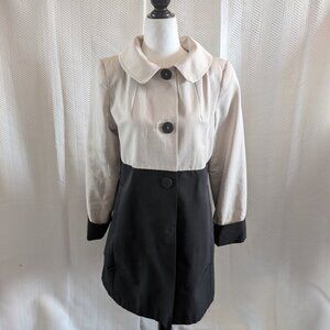 Tahari Colorblock Coat Cream Black Cotton Blend Size Small Overcoat Classic